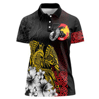 Personalized Papua New Guinea 50th Independence Anniversary Women Polo Shirt Oro Tapa Mix Plumeria LT7 Female Black - Polynesian Pride