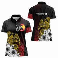 Personalized Papua New Guinea 50th Independence Anniversary Women Polo Shirt Oro Tapa Mix Plumeria LT7 - Polynesian Pride