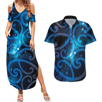 New Zealand Maori Matariki Couples Matching Summer Maxi Dress and Hawaiian Shirt Galaxy Kowhaiwhai