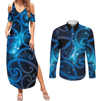 New Zealand Maori Matariki Couples Matching Summer Maxi Dress and Long Sleeve Button Shirt Galaxy Kowhaiwhai