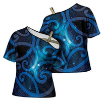 New Zealand Maori Matariki Cross Shoulder Shirt Galaxy Kowhaiwhai LT7 - Polynesian Pride