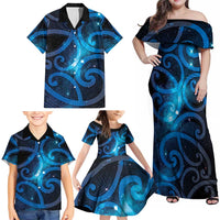 New Zealand Maori Matariki Family Matching Off Shoulder Maxi Dress and Hawaiian Shirt Galaxy Kowhaiwhai LT7 - Polynesian Pride