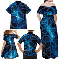 New Zealand Maori Matariki Family Matching Off Shoulder Maxi Dress and Hawaiian Shirt Galaxy Kowhaiwhai LT7 - Polynesian Pride