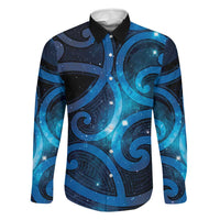 New Zealand Maori Matariki Family Matching Puletasi and Hawaiian Shirt Galaxy Kowhaiwhai LT7 Dad's Shirt - Long Sleeve Galaxy - Polynesian Pride