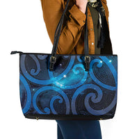 New Zealand Maori Matariki Leather Tote Bag Galaxy Kowhaiwhai
