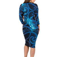 New Zealand Maori Matariki Long Sleeve Bodycon Dress Galaxy Kowhaiwhai LT7 - Polynesian Pride