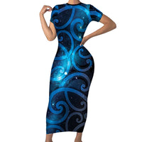 New Zealand Maori Matariki Short Sleeve Bodycon Dress Galaxy Kowhaiwhai