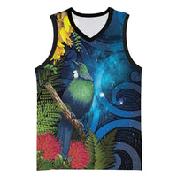 Tui Bird New Zealand Starry Sky Basketball Jersey Maori Koru