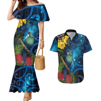 Tui Bird New Zealand Starry Sky Couples Matching Mermaid Dress and Hawaiian Shirt Maori Koru