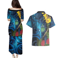 Tui Bird New Zealand Starry Sky Couples Matching Puletasi and Hawaiian Shirt Maori Koru