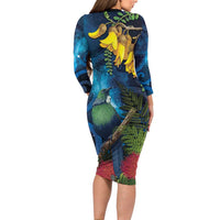 Tui Bird New Zealand Starry Sky Family Matching Long Sleeve Bodycon Dress and Hawaiian Shirt Maori Koru LT7 - Polynesian Pride