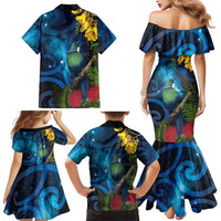 Tui Bird New Zealand Starry Sky Family Matching Mermaid Dress and Hawaiian Shirt Maori Koru LT7 - Polynesian Pride