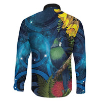Tui Bird New Zealand Starry Sky Family Matching Off Shoulder Short Dress and Hawaiian Shirt Maori Koru LT7 - Polynesian Pride