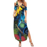 Tui Bird New Zealand Starry Sky Family Matching Summer Maxi Dress and Hawaiian Shirt Maori Koru LT7 Mom's Dress Galaxy - Polynesian Pride