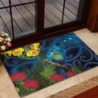 Tui Bird New Zealand Starry Sky Rubber Doormat Maori Koru