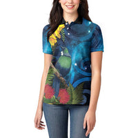 Tui Bird New Zealand Starry Sky Women Polo Shirt Maori Koru LT7 - Polynesian Pride