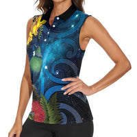 Tui Bird New Zealand Starry Sky Women Sleeveless Polo Shirt Maori Koru