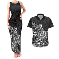 Polynesia Couples Matching Tank Maxi Dress And Hawaiian Shirt Plumeria Black Curves LT7 Black - Polynesian Pride