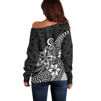 Polynesia Off Shoulder Sweater Plumeria Black Curves LT7 - Polynesian Pride