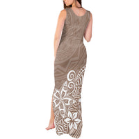 Polynesia Tank Maxi Dress Plumeria Beige Curves LT7 - Polynesian Pride