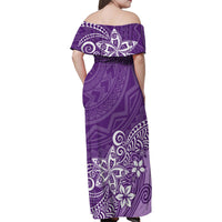 Hawaii Family Matching Outfits Polynesia Off Shoulder Maxi Dress And Shirt Family Set Clothes Plumeria Purple Curves LT7 - Polynesian Pride
