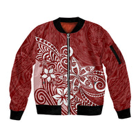 Polynesia Sleeve Zip Bomber Jacket Plumeria Red Curves LT7 Unisex Red - Polynesian Pride