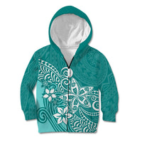 Polynesia Kid Hoodie Plumeria Teal Curves LT7 Zip Hoodie Teal - Polynesian Pride