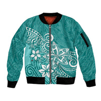 Polynesia Sleeve Zip Bomber Jacket Plumeria Teal Curves LT7 Unisex Teal - Polynesian Pride