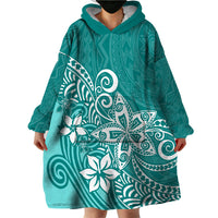 Polynesia Wearable Blanket Hoodie Plumeria Teal Curves LT7 - Polynesian Pride