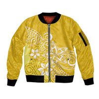 Polynesia Sleeve Zip Bomber Jacket Plumeria Yellow Curves LT7 Unisex Yellow - Polynesian Pride