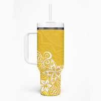 Hawaii Tumbler With Handle Plumeria Yellow Curves