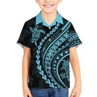 Hawaii Family Matching Outfits - Polynesian Pride Summer Maxi Dress and Shirt Turtle Hibiscus Luxury Style Aquamarine LT7 Son's Shirt Blue - Polynesian Pride