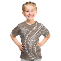 Polynesian Pride Kid T Shirt Turtle Hibiscus Luxury Style - Beige LT7 Beige - Polynesian Pride