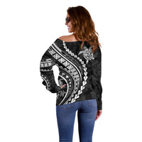 Polynesian Pride Off Shoulder Sweater Turtle Hibiscus Luxury Style - Black LT7 - Polynesian Pride