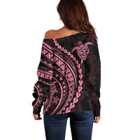 Polynesian Pride Off Shoulder Sweater Turtle Hibiscus Luxury Style - Carnation Pink LT7 - Polynesian Pride