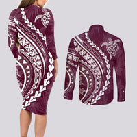 Polynesian Pride Couples Matching Long Sleeve Bodycon Dress and Long Sleeve Button Shirts Turtle Hibiscus Luxury Style - Champagne LT7 - Polynesian Pride