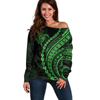 Polynesian Pride Off Shoulder Sweater Turtle Hibiscus Luxury Style - Green LT7 Women Green - Polynesian Pride