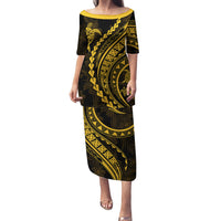 Polynesian Pride Puletasi Turtle Hibiscus Luxury Style - Merigold LT7 Long Dress Merigold - Polynesian Pride
