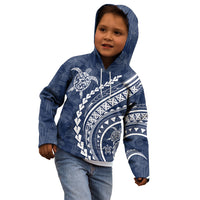 Polynesian Pride Kid Hoodie Turtle Hibiscus Luxury Style - Navy LT7 - Polynesian Pride