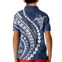 Polynesian Pride Kid Polo Shirt Turtle Hibiscus Luxury Style - Navy LT7 - Polynesian Pride