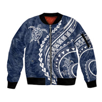 Polynesian Pride Sleeve Zip Bomber Jacket Turtle Hibiscus Luxury Style - Navy LT7 Unisex Navy - Polynesian Pride