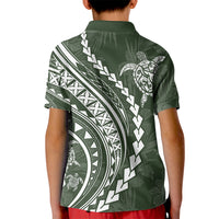 Polynesian Pride Kid Polo Shirt Turtle Hibiscus Luxury Style - Sage LT7 - Polynesian Pride