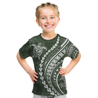 Polynesian Pride Kid T Shirt Turtle Hibiscus Luxury Style - Sage LT7 Sage - Polynesian Pride