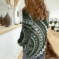 Polynesian Pride Women Casual Shirt Turtle Hibiscus Luxury Style - Sage LT7 - Polynesian Pride