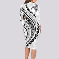 Polynesian Pride Long Sleeve Bodycon Dress Turtle Hibiscus Luxury Style - White LT7 - Polynesian Pride