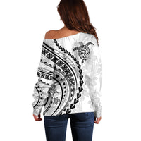 Polynesian Pride Off Shoulder Sweater Turtle Hibiscus Luxury Style - White LT7 - Polynesian Pride