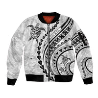 Polynesian Pride Sleeve Zip Bomber Jacket Turtle Hibiscus Luxury Style - White LT7 Unisex White - Polynesian Pride
