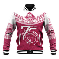 Personalised Fiji Adi Cakobau School Baseball Jacket ACS Old Girls Lotus Mix Masi LT7 Unisex Crimson - Polynesian Pride