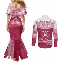 Personalised Fiji Adi Cakobau School Couples Matching Mermaid Dress and Long Sleeve Button Shirts ACS Old Girls Lotus Mix Masi LT7 - Polynesian Pride