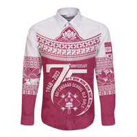 Personalised Fiji Adi Cakobau School Long Sleeve Button Shirt ACS Old Girls Lotus Mix Masi LT7 Unisex Crimson - Polynesian Pride